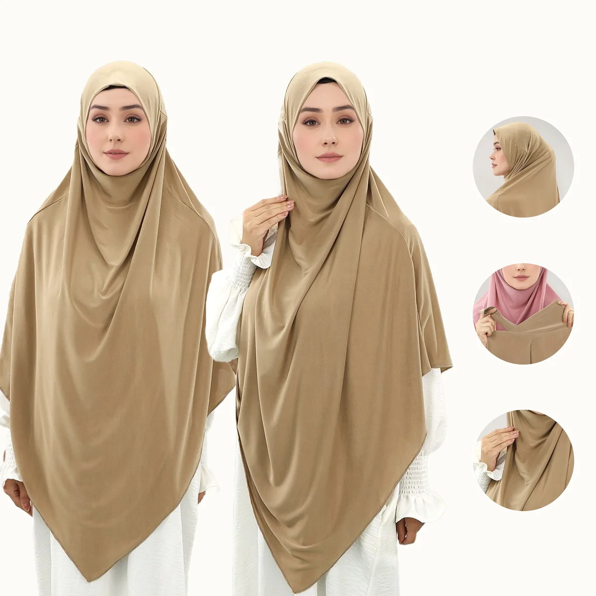 Hijab instantáneo étnico musulmán sólido grande para mujer Jersey elástico Hijab islámico Malasia listo para usar turbante Khimar Headwraps