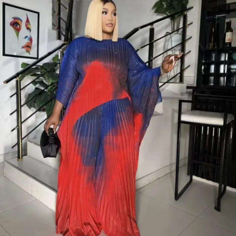 

Miyake Новый топ с принтом тай-дай, женский темперамент, широкие брюки большого размера, комплект из 2 предметов, плиссированное платье, Европа, Ближний Восток