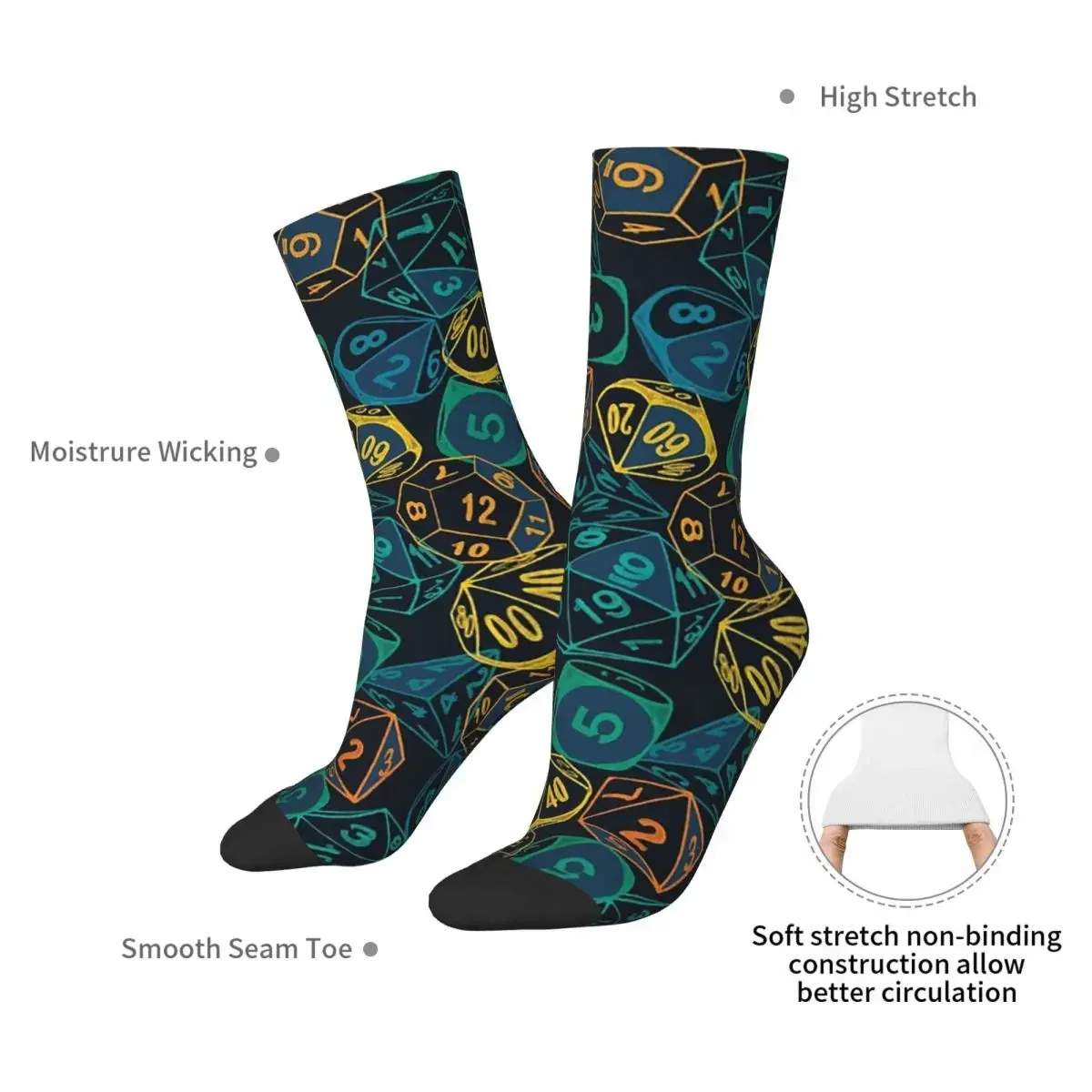 RPG Dice Teal Cluster Socks Harajuku Sweat Absorbing Stockings All Season Long Socks Accessories for Unisex Gifts