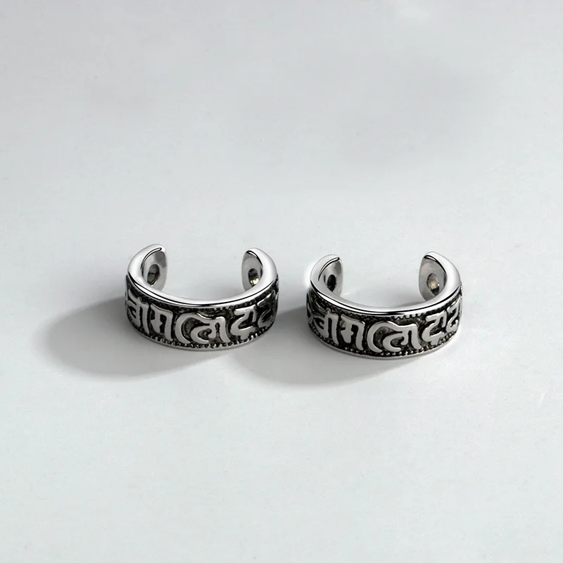 Vintage six character truth Earrings Trendy Men\'s Jewelry Personality Cold Thai Silver Earring Boy\'s Literary Earrings KOFSAC