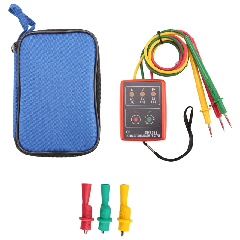 New 3 Phase Sequence Rotation Tester Indicator Detector Meter LED Buzzer With Portable Pouch TD-LED02