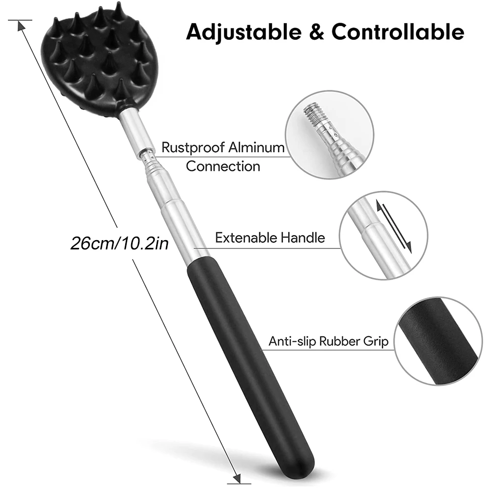 Rascador de espalda telescópico de acero inoxidable con 3 cabezales de rascado desmontables, rascador extensible de garra de oso para hombres y mujeres, 3 piezas