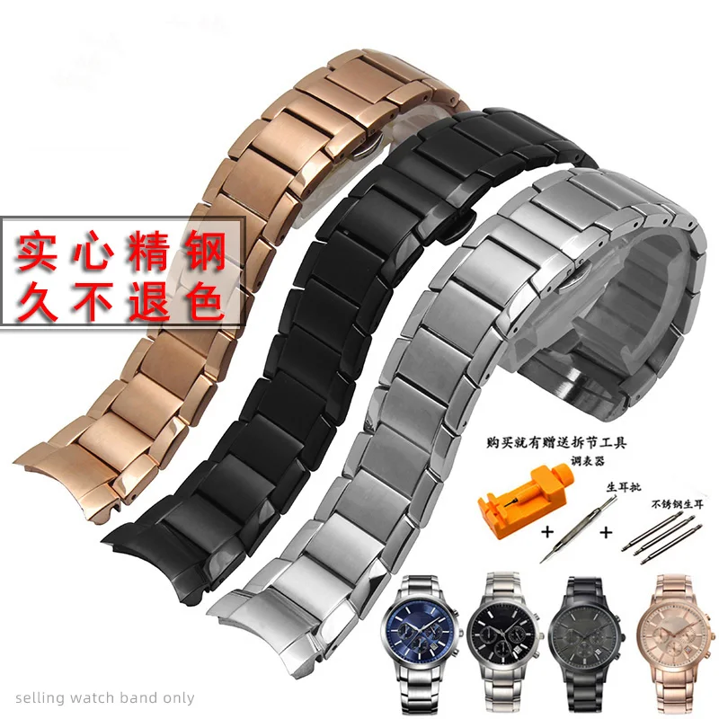 Stainless Steel for Armani AR2452 AR2453 AR2448 Watch Strap 22mm Watchband Butterfly Buckle Black Silver Rose Gold men women