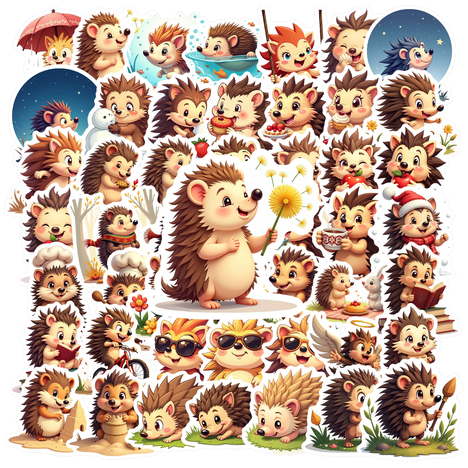 50pcs Sticker Set Adhesive Hedgehog Sticker Cute Water-resistant for Laptop Water Bottle Party Gift