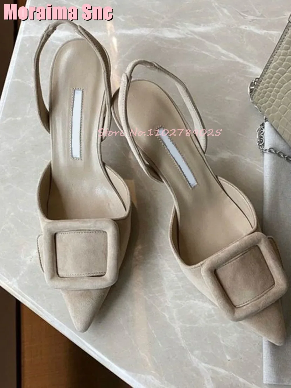 Suede sandal kulit gesper tali belakang, Kasut Stiletto hak tinggi seksi elegan musim panas untuk wanita