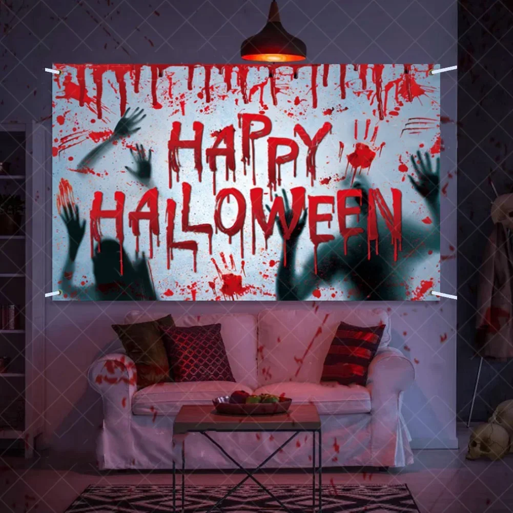 Happy Halloween Scary Bloody Hands Background No Leaves Ghosts 2025 Halloween Party Photography Backdrops Yard Decorations