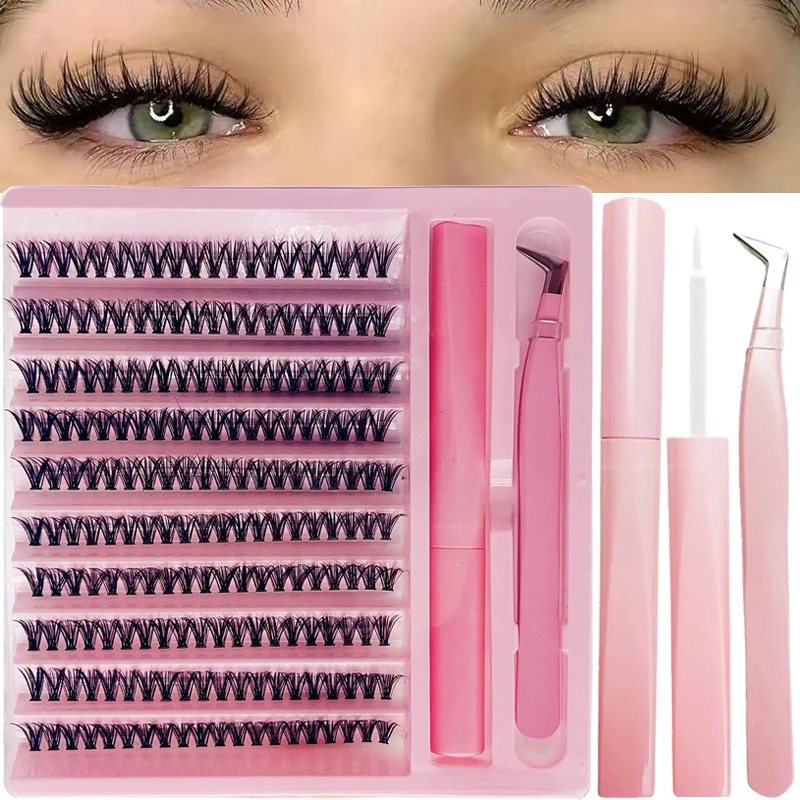 DIY Lash Extension Kit 200pcs Lash Clusters With Bond  Lashes Kit Cluster Lashes D Curling False Eyelash Clusters With Tweezers