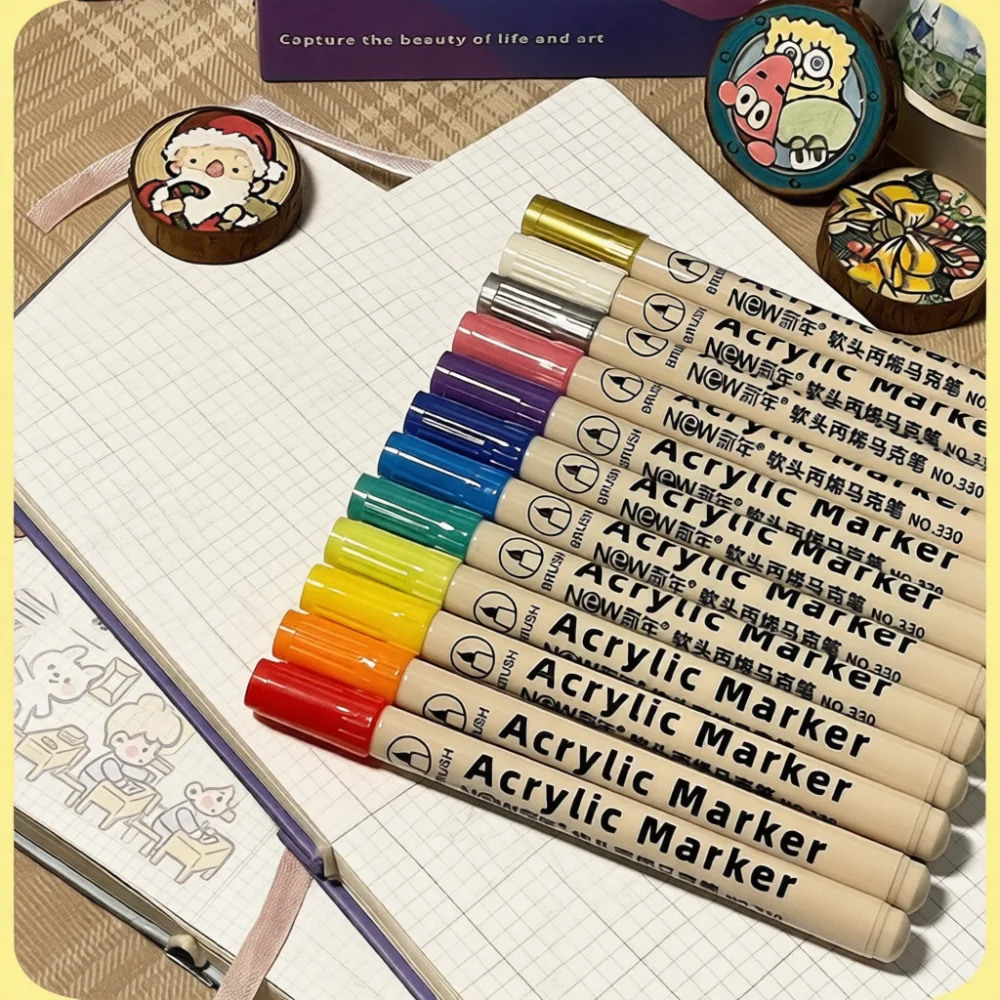Acrylic Paint Markers Soft Brush Tip Set For Art Drawing Waterproof Graffiti Pens For Journaling Card Decorating Sketching Tools