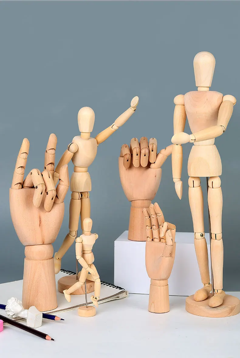 Desktop Room Decoration Wooden Hand Figurines Rotatable Joint  Model Drawing Sketch Mannequin Miniatures Office Home