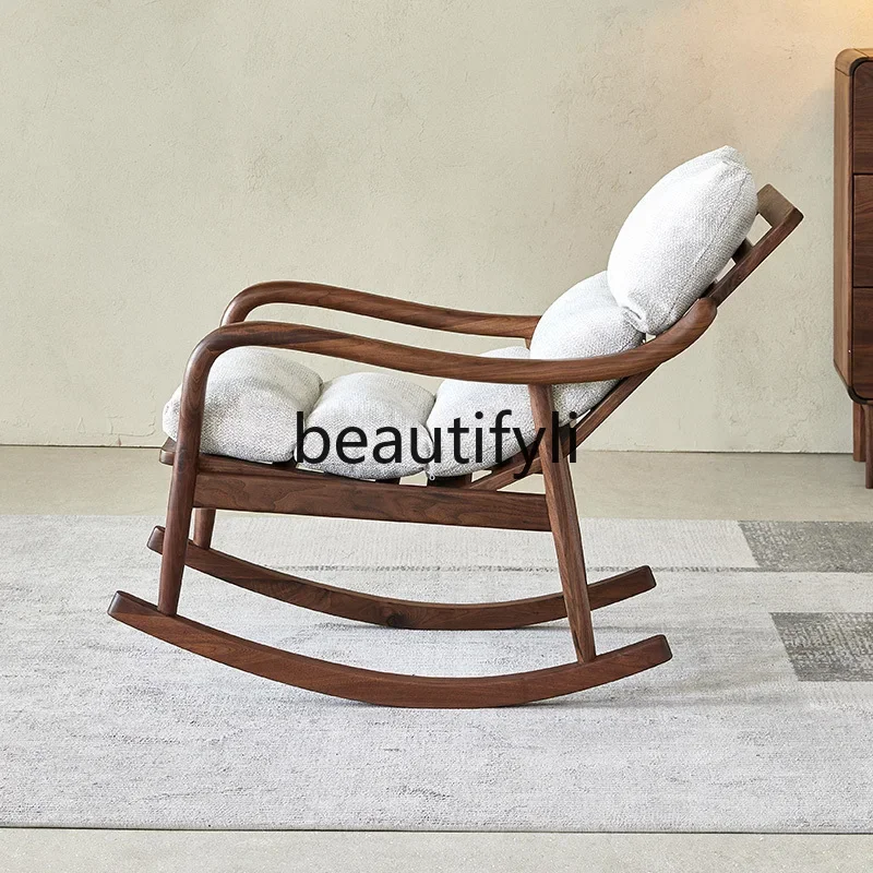 

Black walnut rocking chair all solid wood single leisure lazy recliner