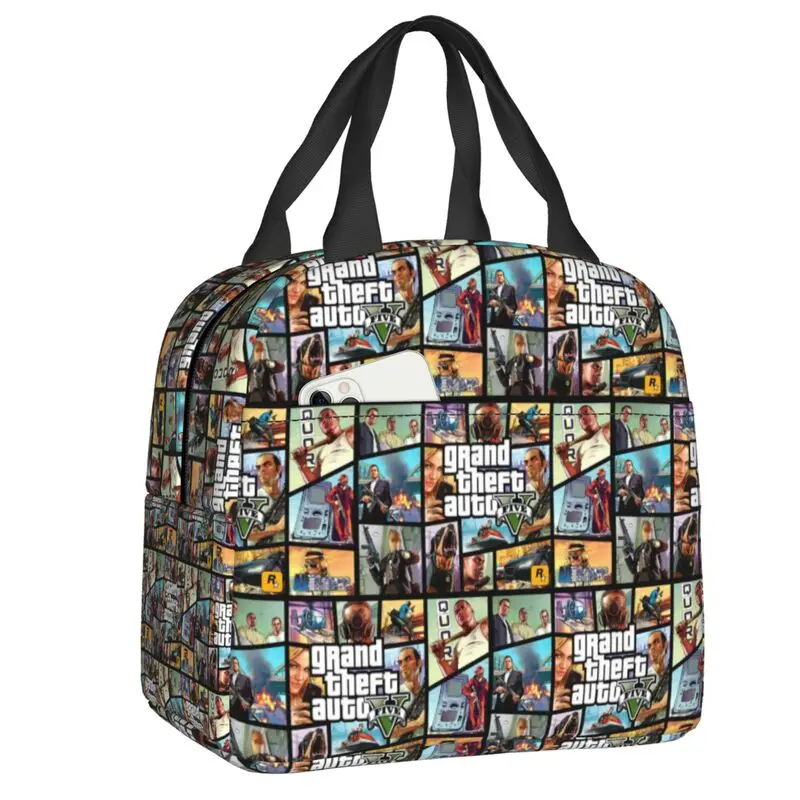 Adventure Game Grand Theft Auto Insulated Lunch Bags for Women GTA Portable Cooler Thermal Bento Box Work School Travel