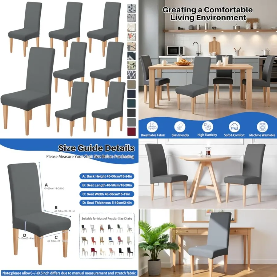 

High Stretch Chair Covers for Dining Chairs, Removable Washable Dining Chair Covers Set of 8, Soft Seat Covers Chairs Protector