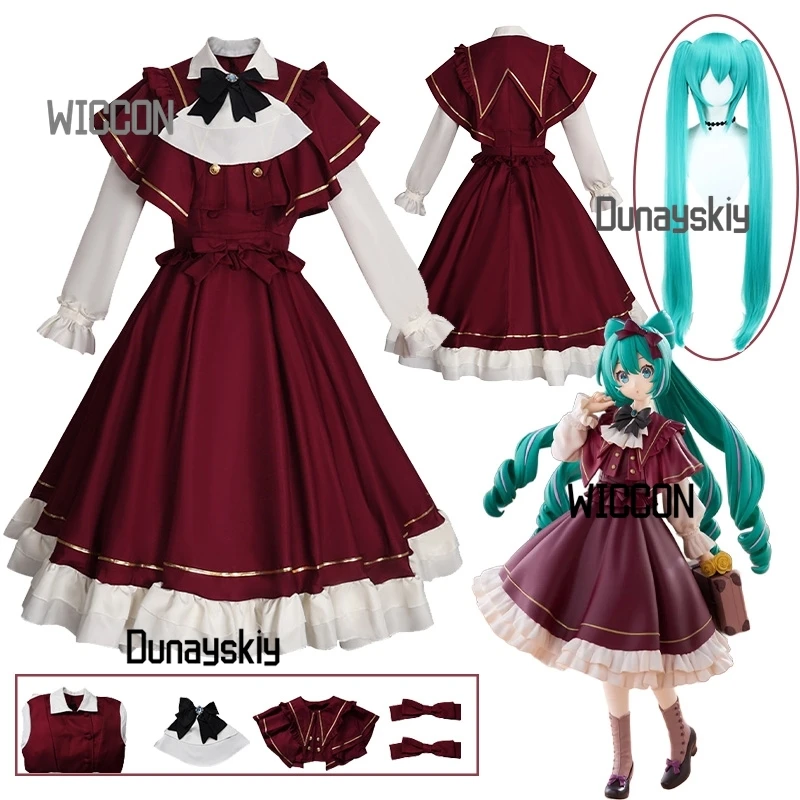 

Project Sekai PJSK Mikk Fiskuuu Женские костюмы для косплея Парик Винтаж Ретро Девушка Средневековое красное платье Лолиты Вечеринка Ежедневный карнавал