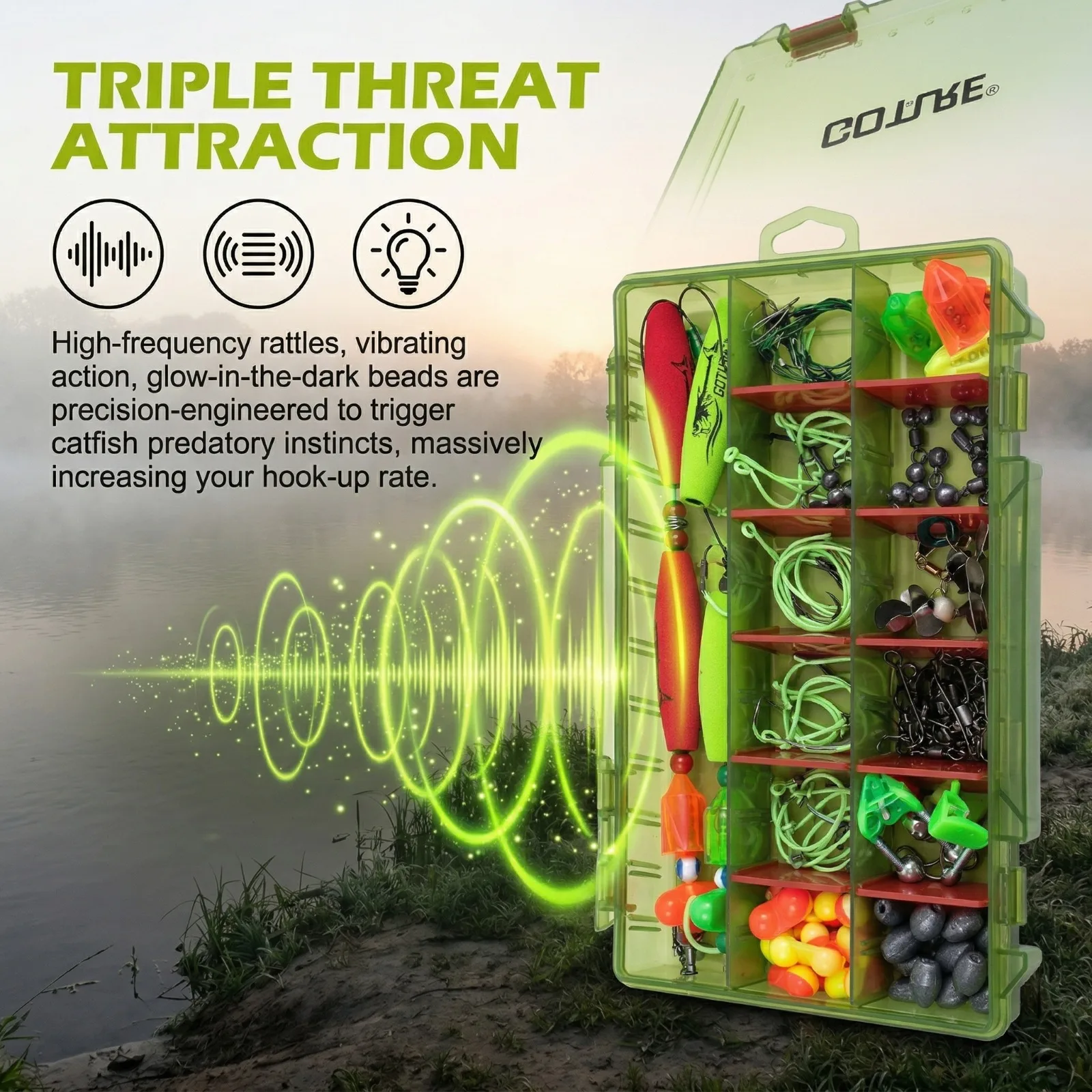 

Набор для ловли сома Goture Portable 274/300Pcs: коробка с снастями, поплавки-погремушки, крючки, грузила, бусины, полный комплект рыболовных принадлежностей для рыболовов