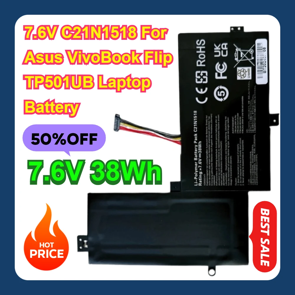 

7.6V C21N1518 For Asus VivoBook Flip TP501UB 38WH Laptop Battery