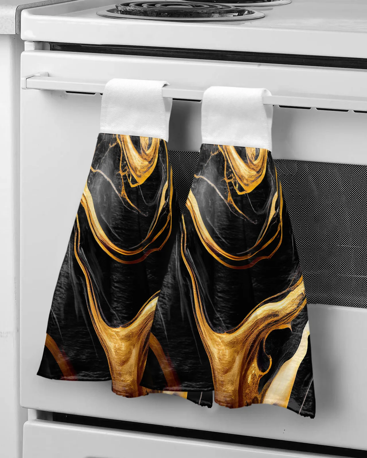 Marble Gold Texture Black Hand Towels Kitchen Microfiber Dishcloths Cleaning Cloth Bathroom Absorbent Hanging Towels