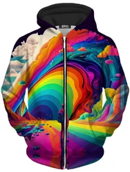 Rainbow Graphic 3d Printed Zip Up Hoodies For Male Casual Hooded Pullover Men's Fashion Hip Pop Sweatshirts Colorful Zipper Coat