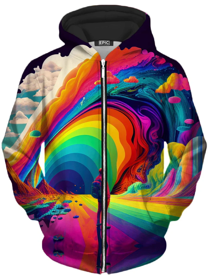 Rainbow Graphic 3d Printed Zip Up Hoodies For Men Casual Hooded Pullover Men's Fashion Hip Pop Sweatshirts Colorful Zipper Coat