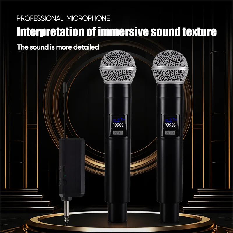 YAMNWEO, microfono wireless UHF con 2 microfoni portatili e ricevitore, tecnologia DSP per la riduzione del rumore, portata di trasmissione di 150 metri, ricaricabile, facile da usare, ideale per