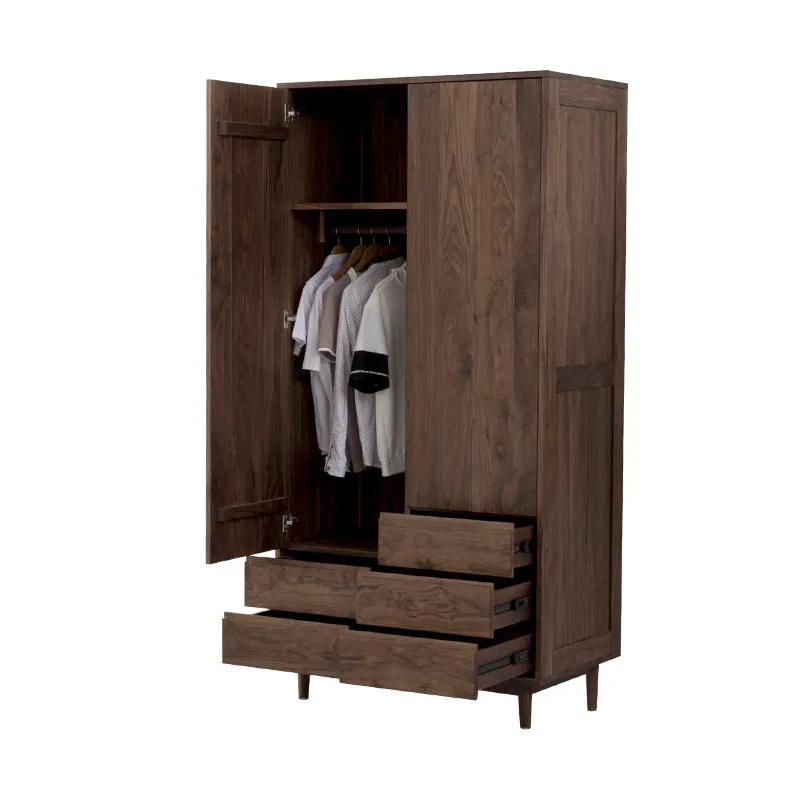 North American black walnut combination wardrobe Japanese solid wood integral wardrobe double door push door wardrobe