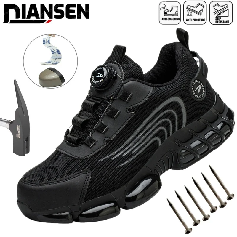 

Men's Work Sneakers, Rotary Button Safety Shoes, Puncture-Resistant Protective Shoes, Breathable And Comfortable Steel-Toe Shoes