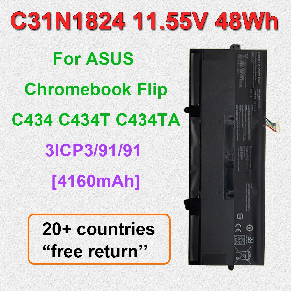 For ASUS Chromebook Flip C434 C434T C434TA C31N1824 Laptop Battery C31PnC1 3ICP3/91/91 11.55V 48Wh 4160mAh Li-polymer Batteries