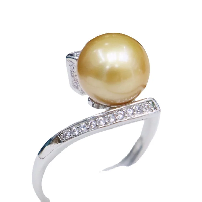 Freshwater Cultured Pearl Perfect Round Slightly Flawed Pearlescent Good Temperament Female fashion All-Match Finger Ring R