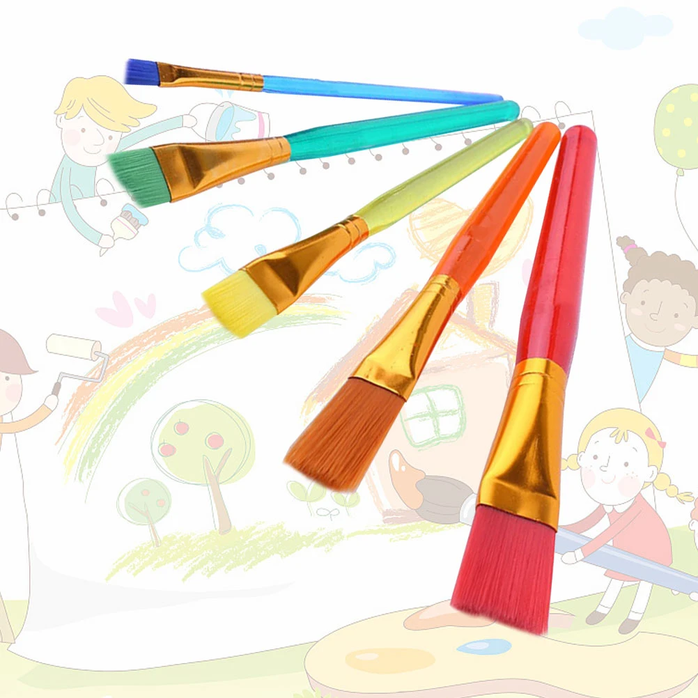 5 Pcs Gouache 's Colored Brush Set Brushes Wooden Paintbrush for Painting