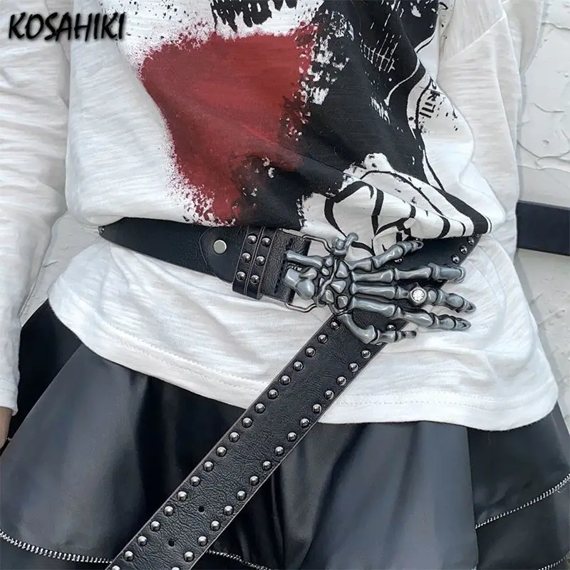 

Rivet Y2k Aesthetic Streetwear Belt Harajuku Hip-hop Punk Human Skeleton Belts 2024 Women All Match Fashion Harajuku Waist Strap