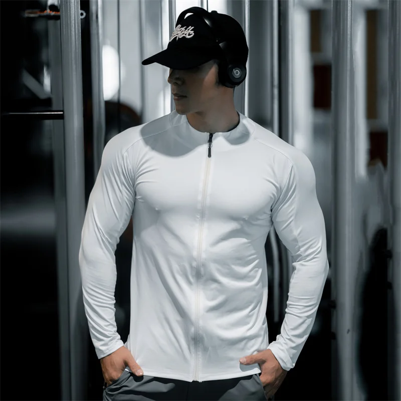 

Men's Compression Jacket cardigan zipper Shirts Light Weight Slim Fit Long Sleeve Workout T-Shirts gym elasticity coat men tops