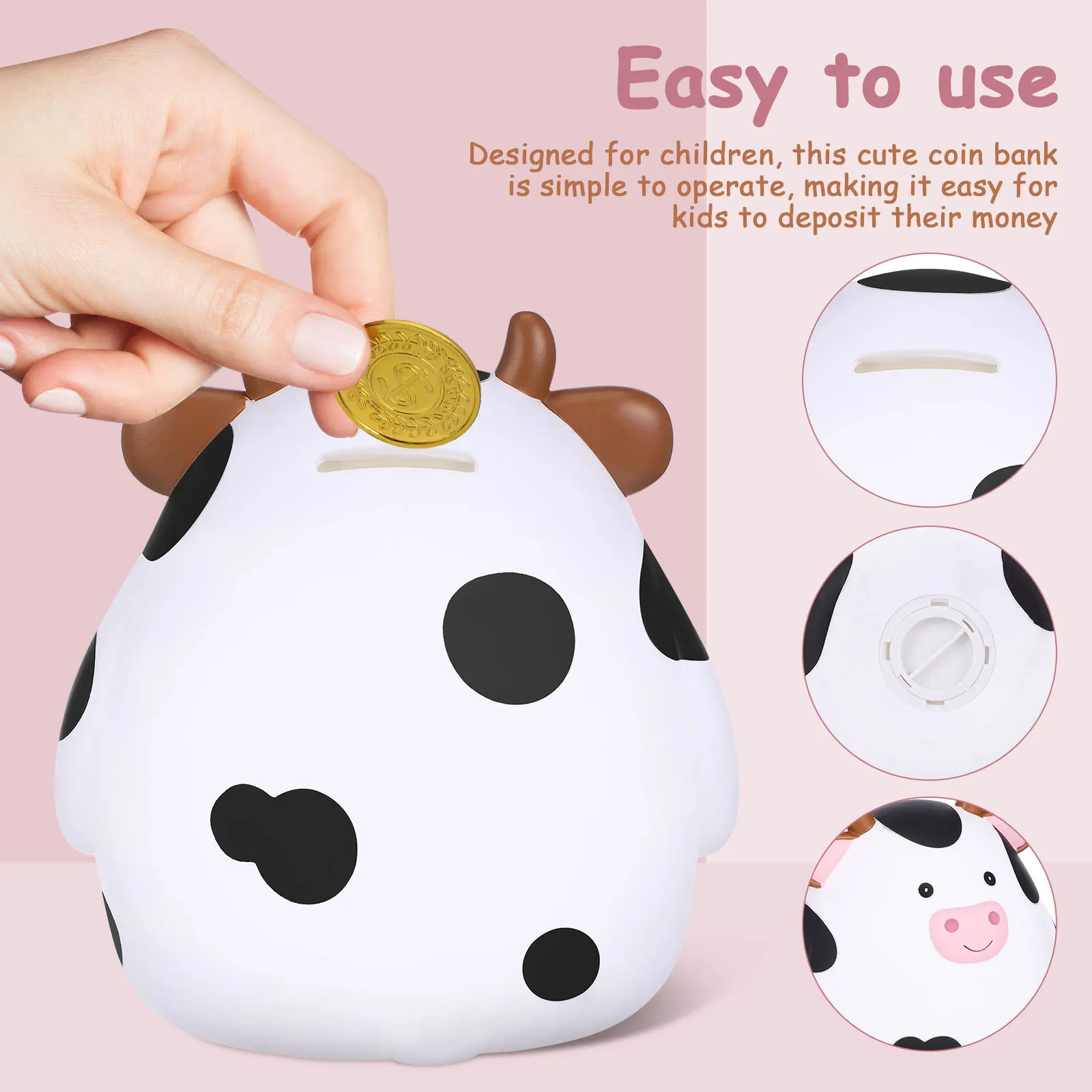 صندوق توفير المال على شكل بقرة ممتعة للأطفال تعلم الإدارة المالية إدراج العملات المعدنية فواتير بنك أصبع من الفينيل القوي للأولاد والبنك