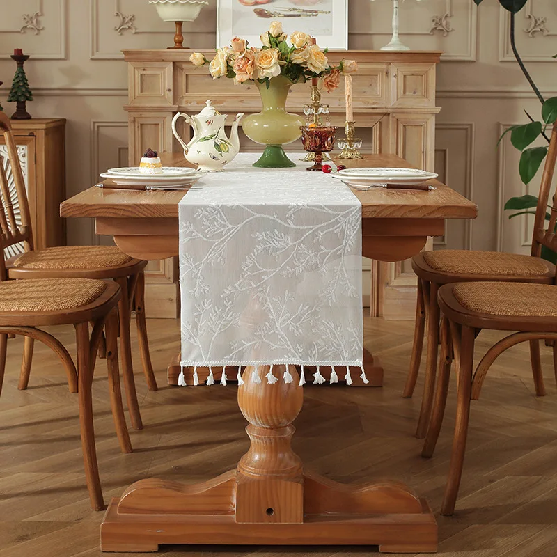 Elegant Table Runner Tablecloth Tassel Hollow Out Tree Track on Table Kitchen Linens Home Party Decor Items Wedding Decorations