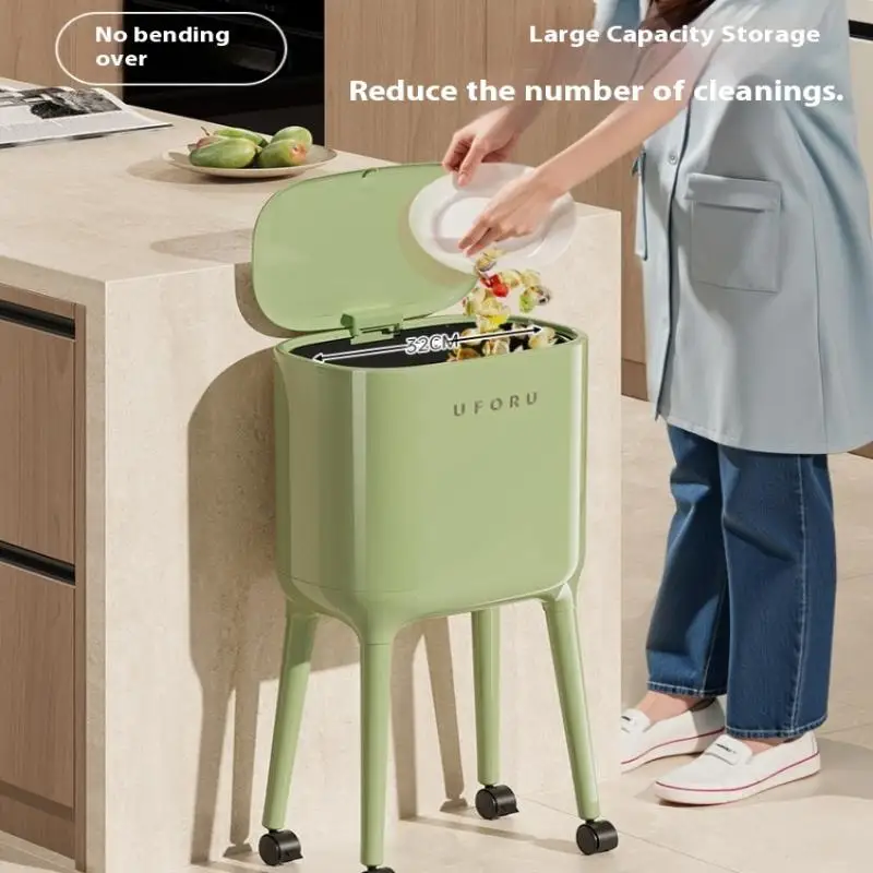 

Large Capacity Oval Trash Can with Press-to-Open Lid High-Leg Durable Plastic for Kitchen And Living Room