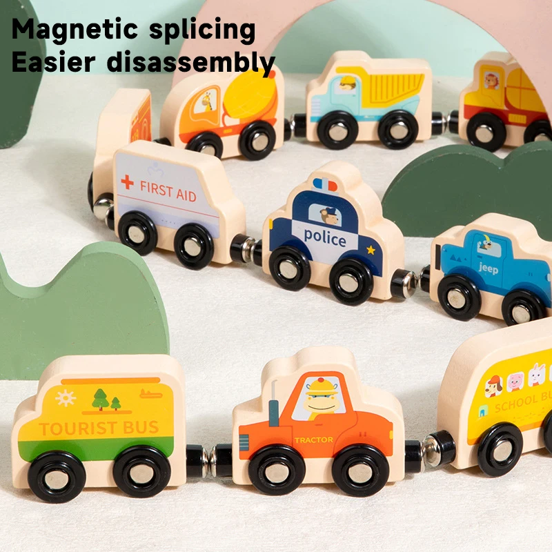 Magnetic Wooden Train Toy Kids Assembled Magnets Toy CARS Number Zoon Colorful Cognition Wooden Toy Montessori Educational Toys