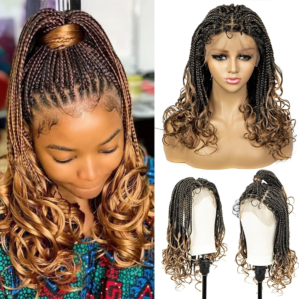 

Парик из черных косичек 18 дюймов, Предварительно скрученные африканские плетеные волосы, синтетический, кружевной передний, без вязок, плетеные косички, косички в коробке