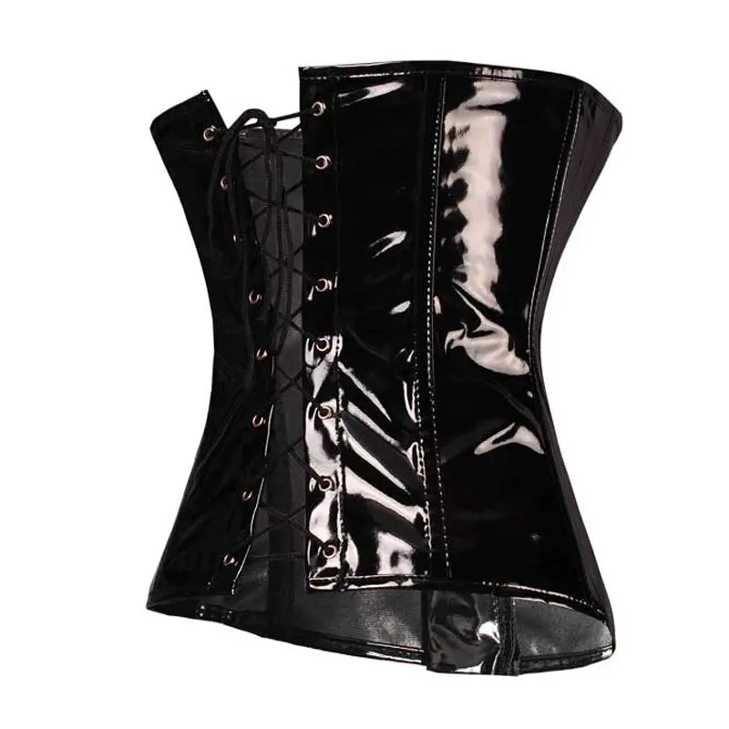 Fashion Black Glossy PVC Leather Corset Underbust Bustier Top Body Shaper for Women Waist Cincher Sexy Gothic Punk Corselet