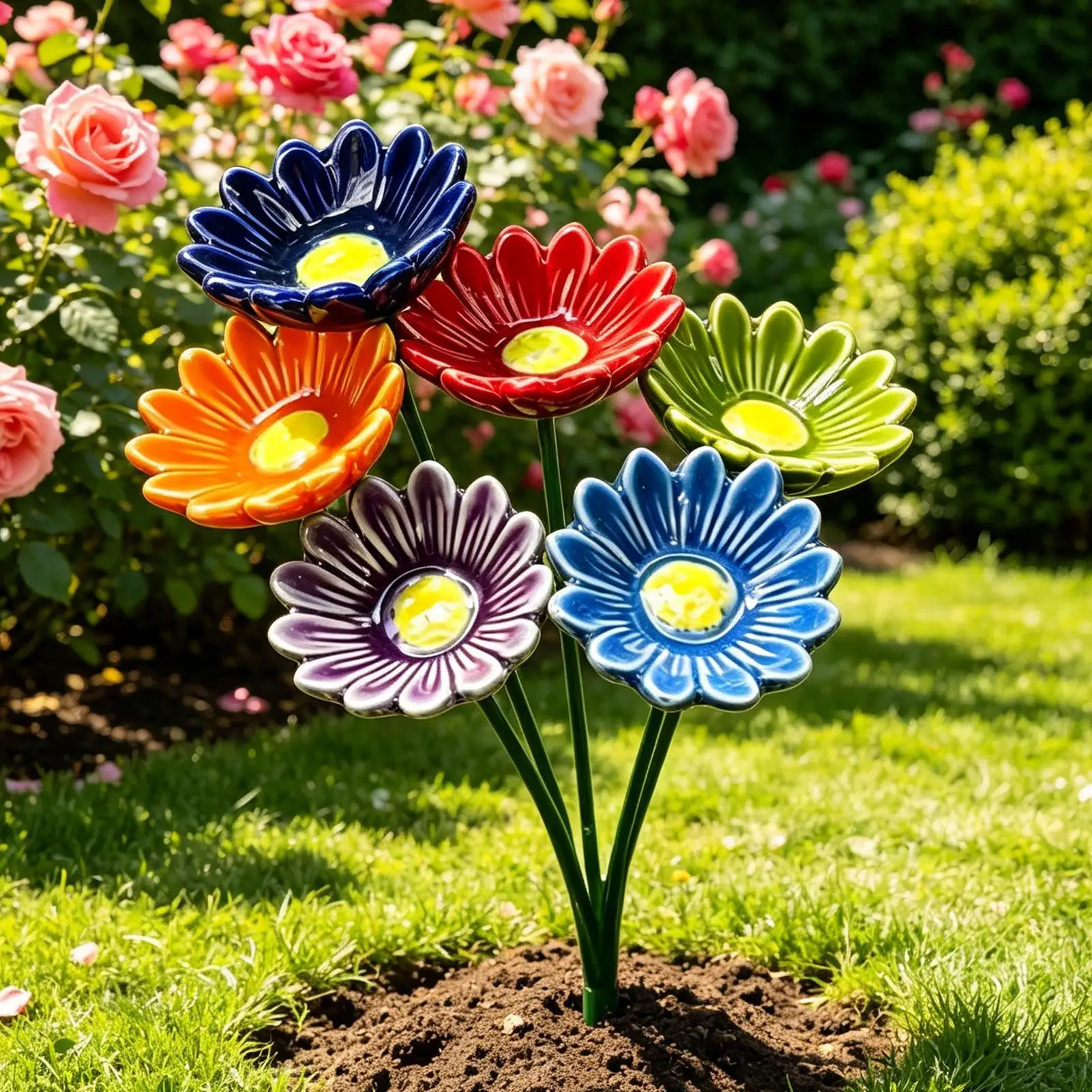 Ceramic Bee Watering Station for Garden 6 Pieces Ceramic Flower Garden Bird Bath Bee Water Feeder for Bird Butterfly Drinking view 3