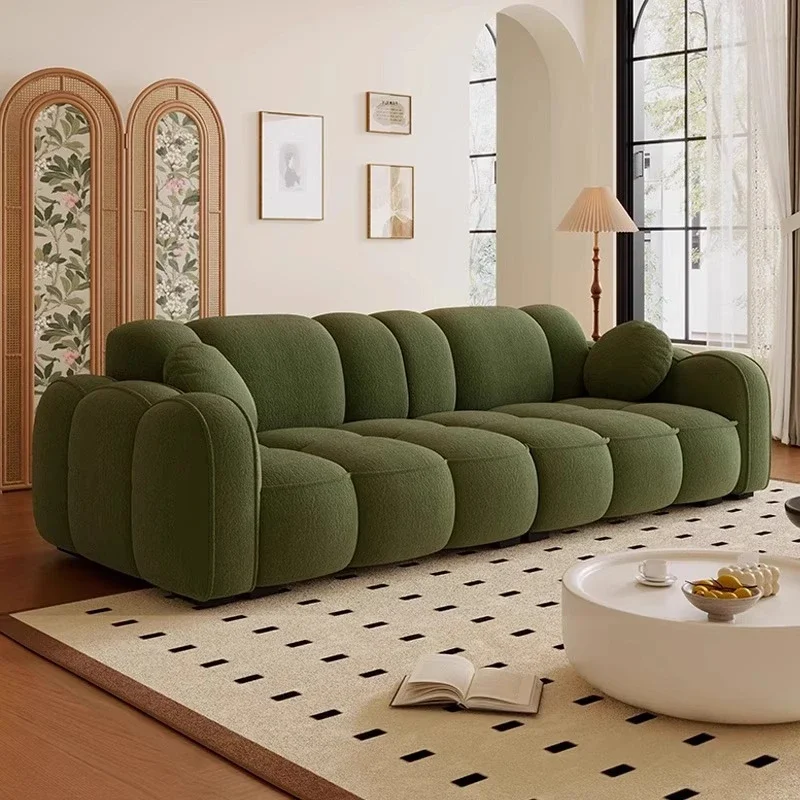 French Cream Wind Cat Scratch Biscuit Puff Sofa Living Room Size Apartment Homestay Lazy Straight Row Sofa