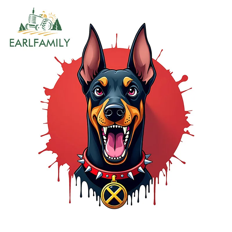 EARLFAMILY Cartoon Doberman Dog Car Stickers Computer Cooler Rear Windshield PVC Decal Occlusion Scratch Cartoon Car Accessories