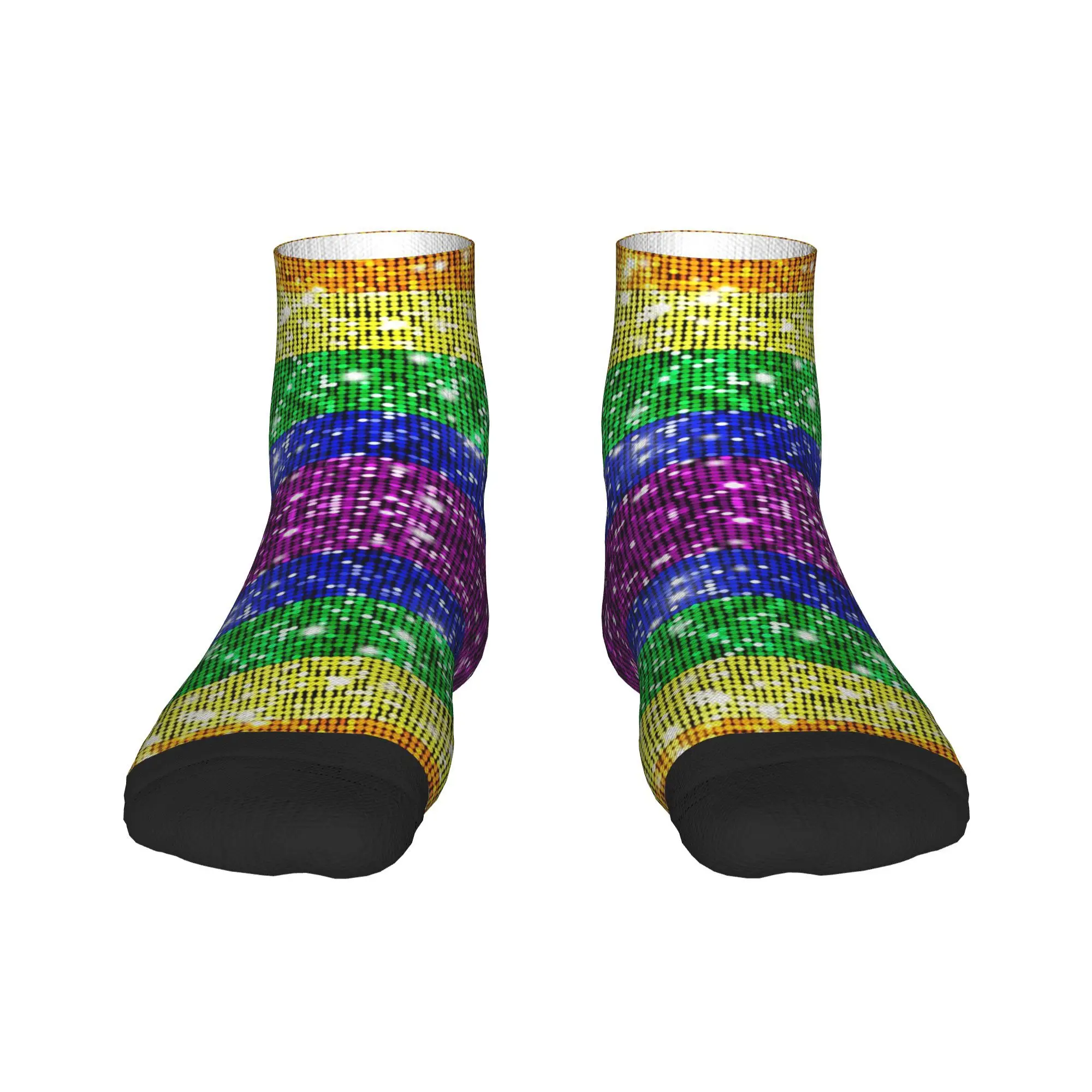 Faux Glitter Rainbow Pride Flag LGBT Gay Lesbian Socks Harajuku Stockings All Season Socks Accessories for Unisex Gifts