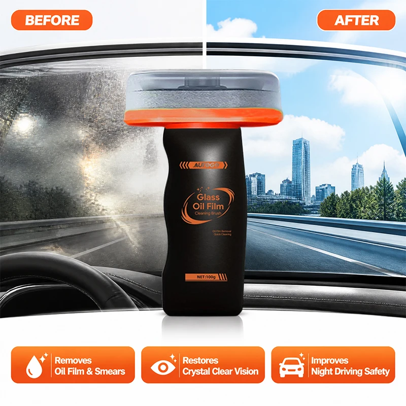 AUTOGO Glass Oil Film Remover Car Windshield Cleaning Brush for Side Rear Window Rearview Mirror, Improves Driving Visibility