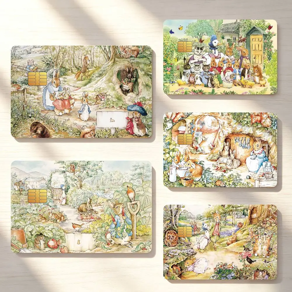 Cartoon P-Peter R-Rabbit Cute Credit Card Skin Stickers For Bank Bus Metro Cards Waterproof Anti-Scratch Gift 4PCS