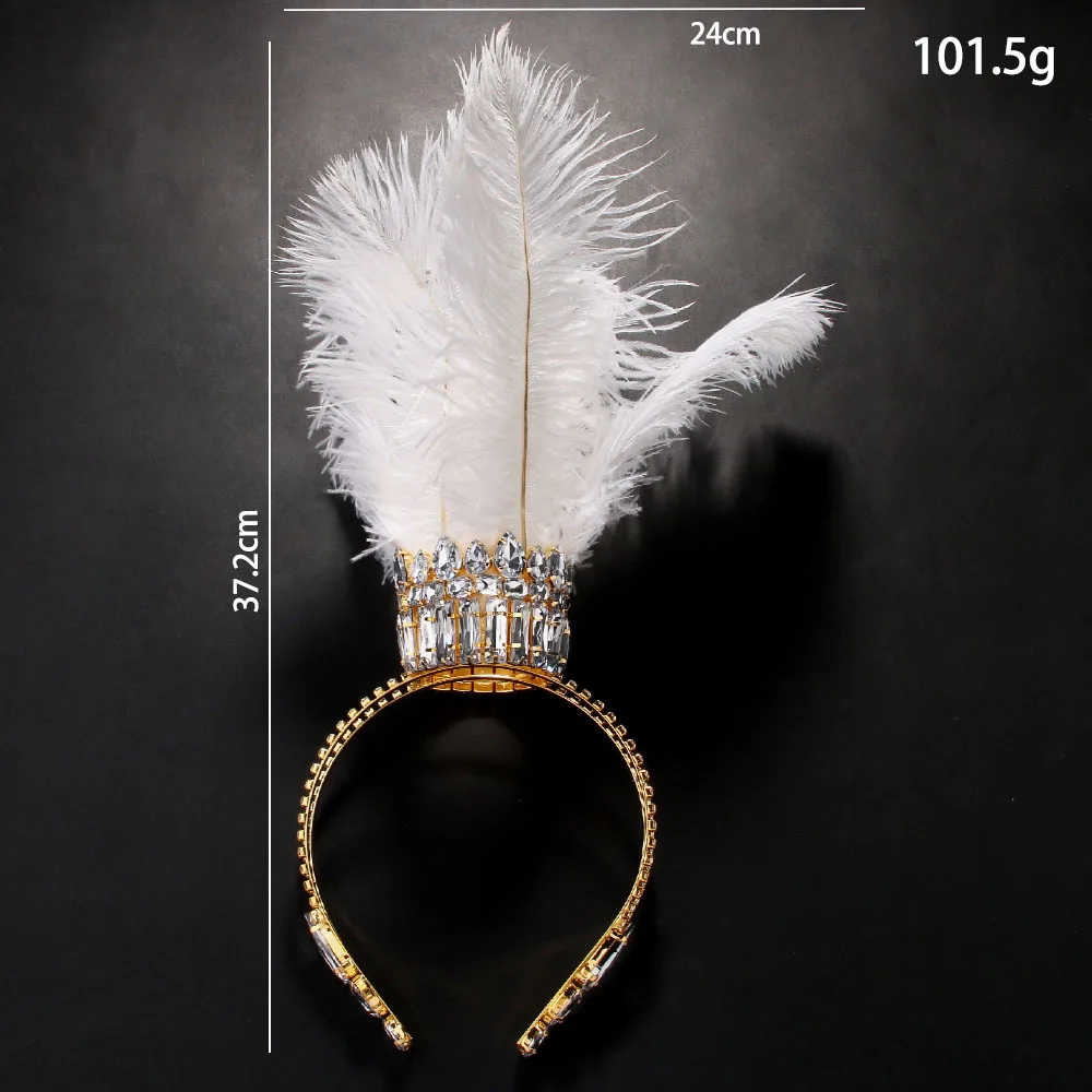 Stonefans Carnival White Queen Feather Crown Headband Prom Accessories Nightclub Geometric Baroque Crystal Crown Tiara for Women