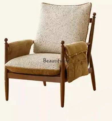 

Retro sofa chair solid wood high backrest household removable and washable fabric single leisure chair