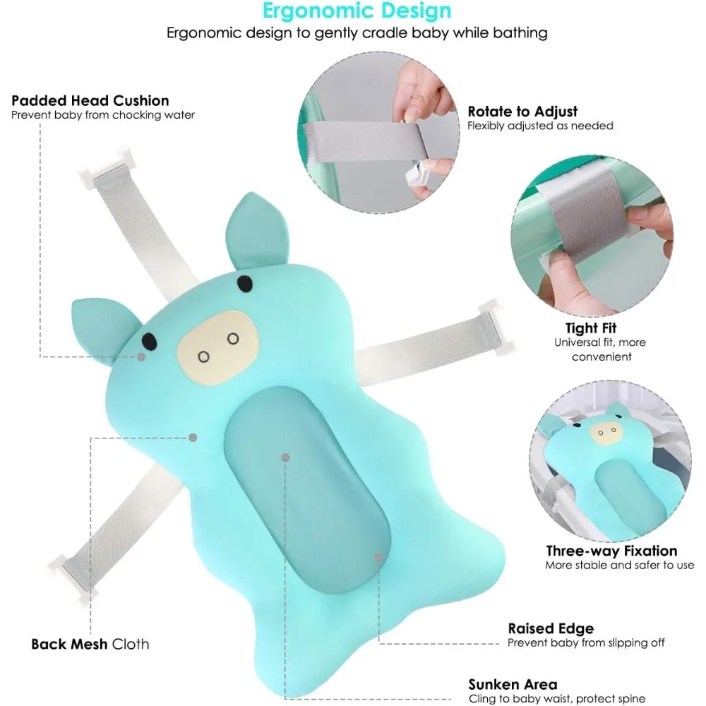 Cuscino per sedile per vasca da bagno per bambini Tappetino da bagno per neonato Cuscino di supporto per sedile da bagno per neonato Cuscino da bagno per neonato Simpatico maiale cartone animato