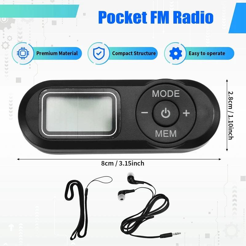 【Superdeals】راديو FM صغير محمول، جهاز استقبال راديو الجيب مع سماعة أذن راديو ستيريو FM Bass للمشي والجري والركض