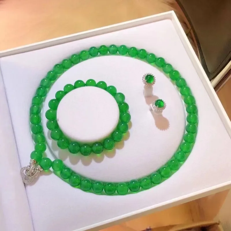 Jewelry Necklace Popular Jewelry High Ice Imperial Chrysoprase Bead Bracelet Necklace Earring Set Mother\'s Day Gift