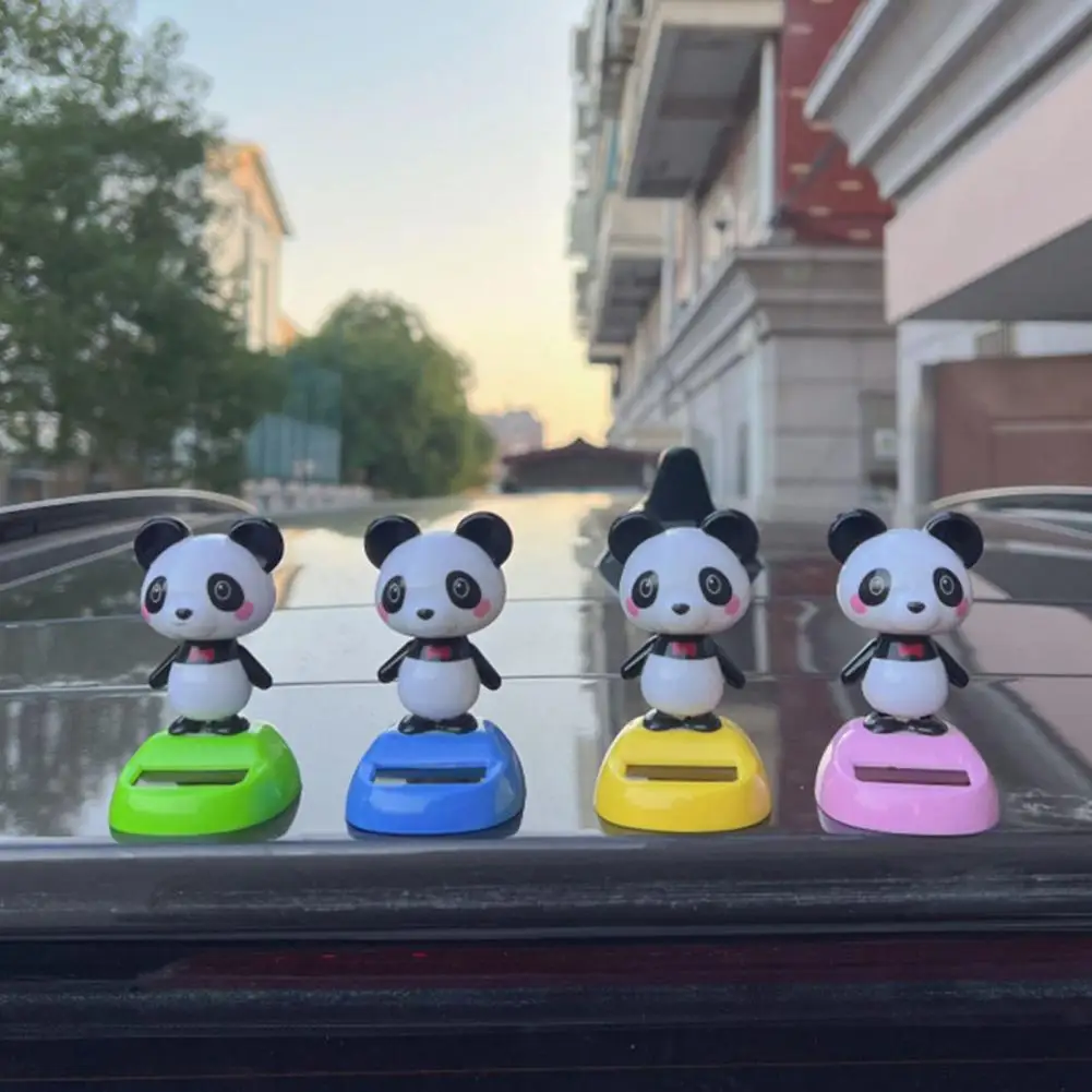 Car Ornaments Automatic Shaking Head Toy Solar-powered Panda Car Ornament Dashboard Nodding Toy with Swing Head Cute for Car