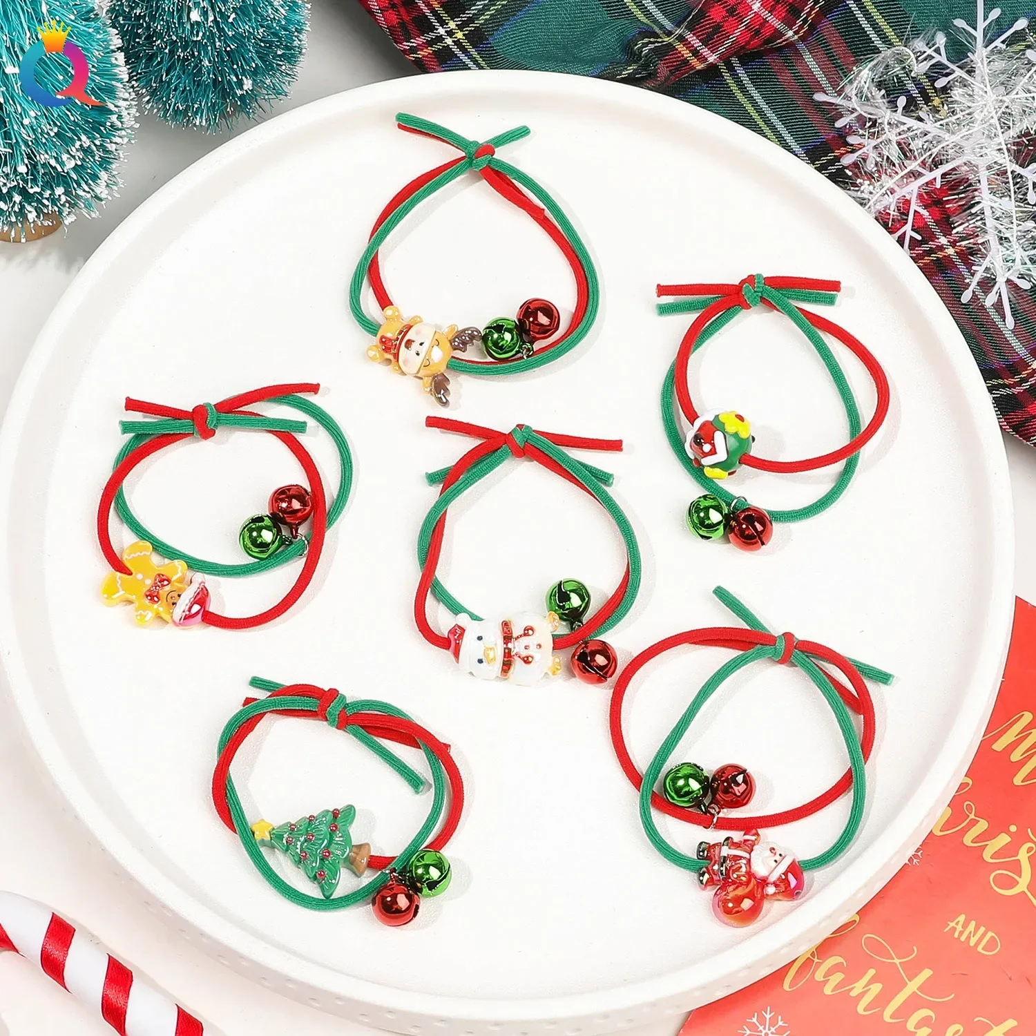 Cute Christmas Hair Rope Cartoon Bells Rubber Band Hair Tie High Elastic Christmas Tree Santa Claus  Rope Hair Accessories