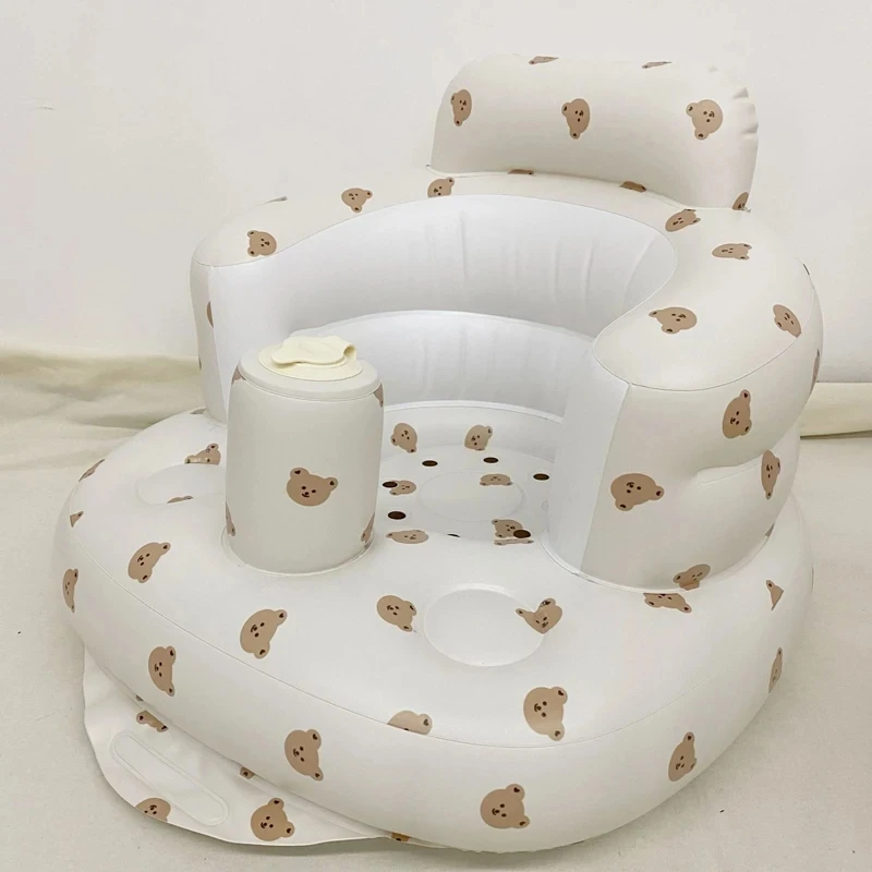 Baby Inflatable Sofa Children Puff Portable Bath Chairs PVC Multifunctional Seat Practice Sitting Bath Stool